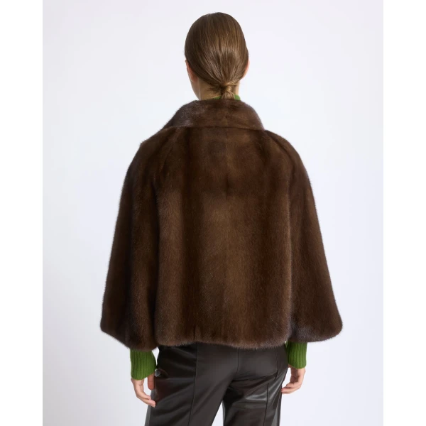 Yves Salomon Long-Haired Mink Fur Jacket in Brown | Mink Jacket | Coveti