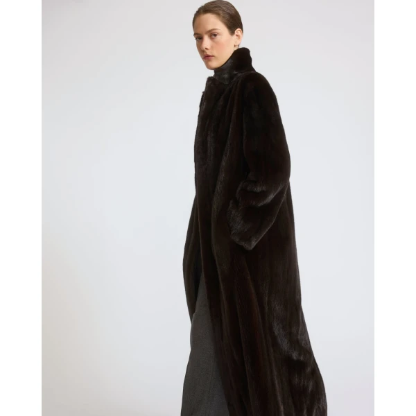 Yves Salomon Long-Haired Mink Long Coat in Black | Mink Coats | Coveti