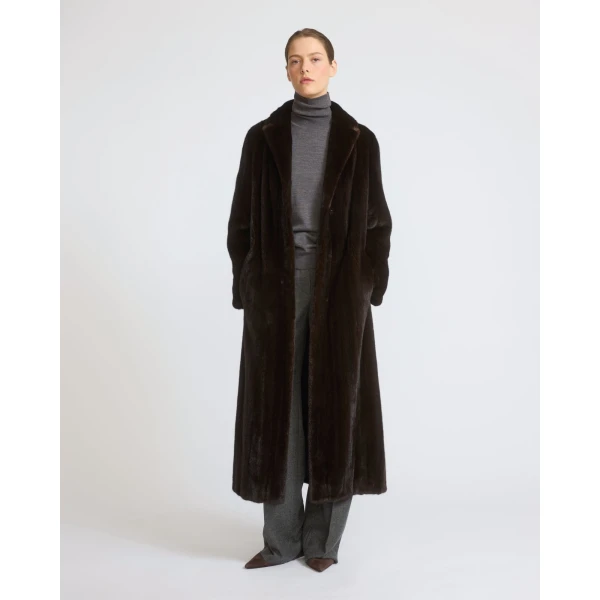 Yves Salomon Long-Haired Mink Long Coat in Black | Mink Coats | Coveti