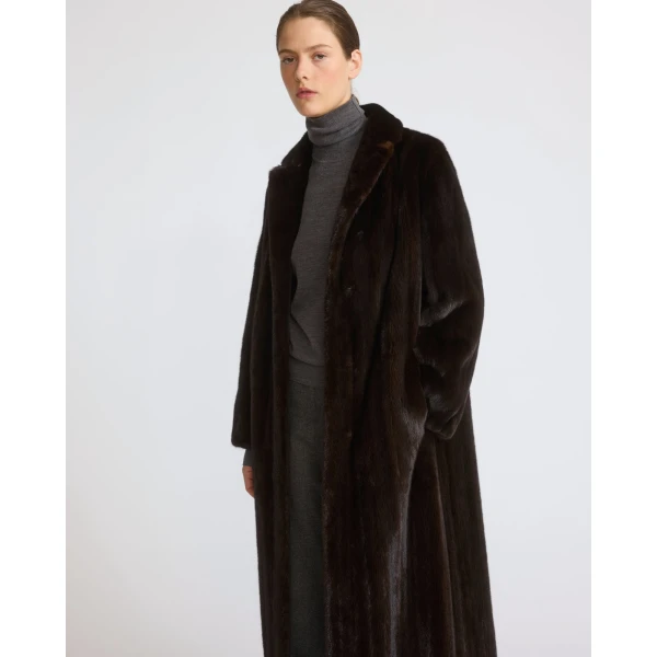 Yves Salomon Long-Haired Mink Long Coat in Black | Mink Coats | Coveti
