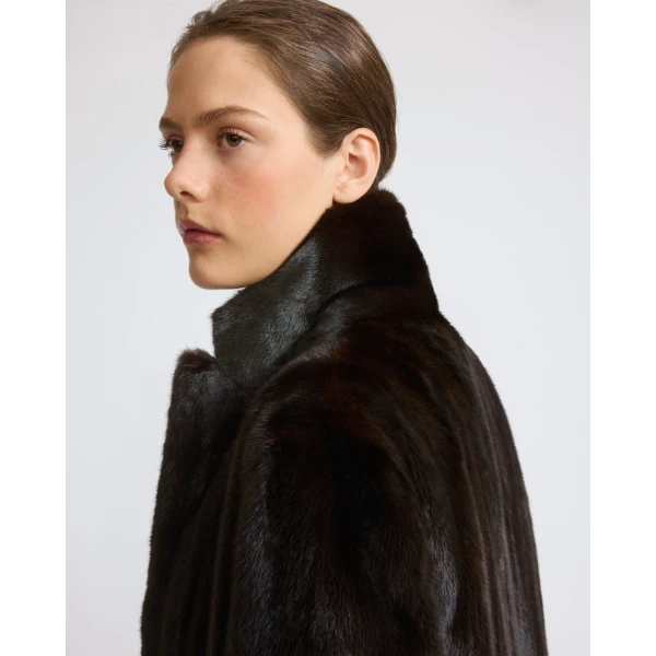 Yves Salomon Long-Haired Mink Long Coat in Black | Mink Coats | Coveti