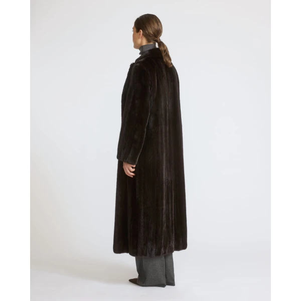 Yves Salomon Long-Haired Mink Long Coat in Black | Mink Coats | Coveti