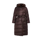 Yves Salomon Long Hooded Double-Breasted Down Jacket with Mink Fur in Brown | Coats | Coveti