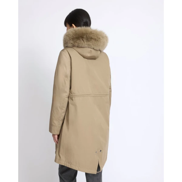 Yves Salomon Long Iconic Parka with Fox and Rabbit Fur in Beige | Coats | Coveti