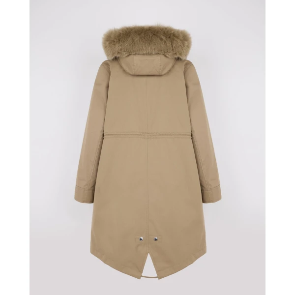 Yves Salomon Long Iconic Parka with Fox and Rabbit Fur in Beige | Coats | Coveti