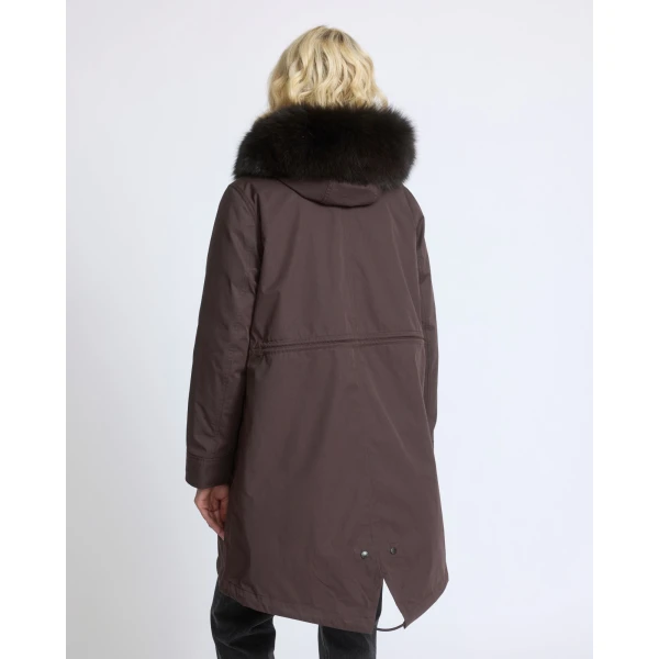 Yves Salomon Long Iconic Parka with Fox and Rabbit Fur in Brown | Coats | Coveti