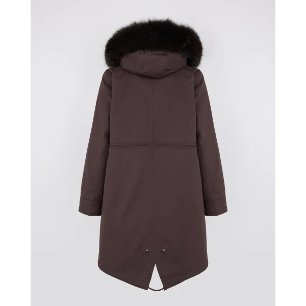 Yves Salomon Long Iconic Parka with Fox and Rabbit Fur in Brown | Coats | Coveti