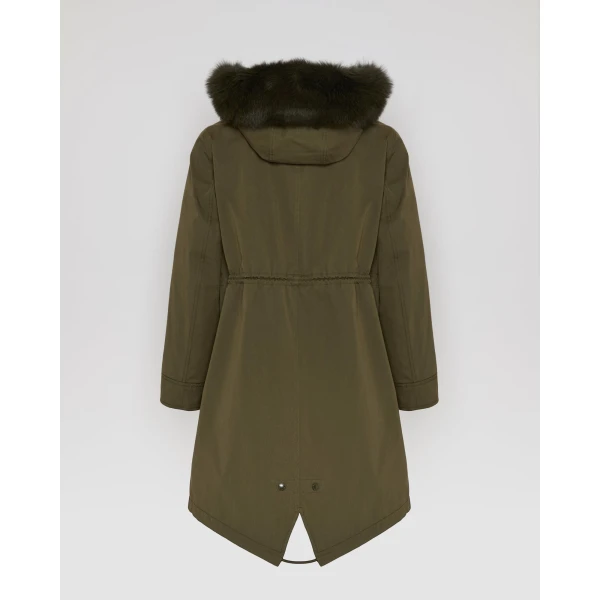 Yves Salomon Long Iconic Parka with Fox and Rabbit Fur in Dark Khaki | Coats | Coveti