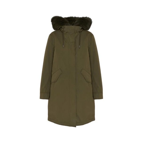 Yves Salomon Long Iconic Parka with Fox and Rabbit Fur in Dark Khaki | Coats | Coveti