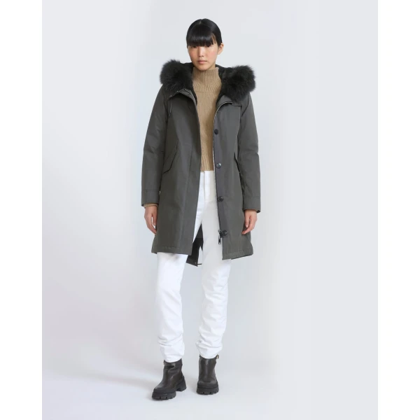 Yves Salomon Long Iconic Parka with Fox and Rabbit Fur in Grey | Coats | Coveti