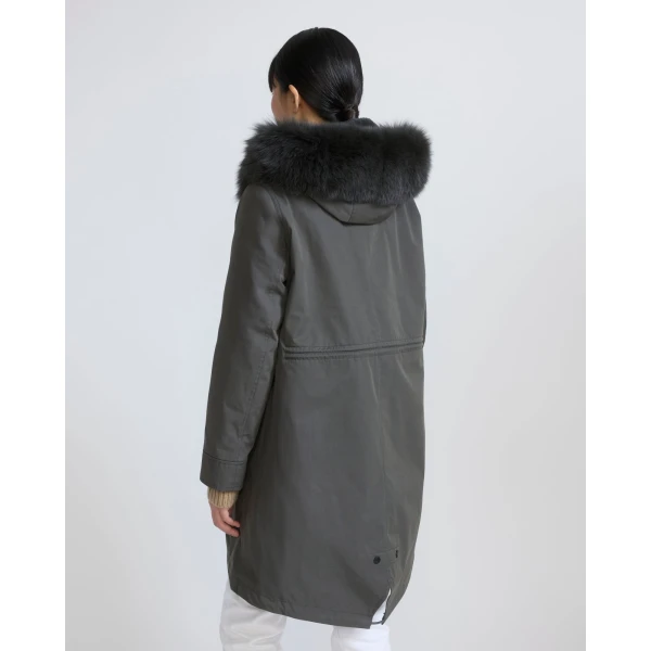 Yves Salomon Long Iconic Parka with Fox and Rabbit Fur in Grey | Coats | Coveti