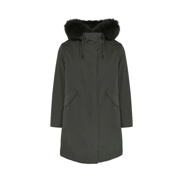 Yves Salomon Long Iconic Parka with Fox and Rabbit Fur in Grey | Women | Coveti