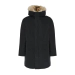 Yves Salomon Long Iconic Technical Cotton Parka with Coyote and Rabbit Fur in Black | Men Clothing | Coveti