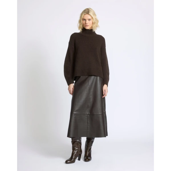 Yves Salomon Long Lambskin Leather Skirt in Brown | Leather Skirts | Coveti
