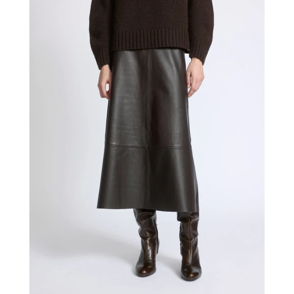 Yves Salomon Long Lambskin Leather Skirt in Brown | Leather Skirts | Coveti
