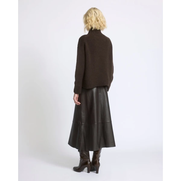 Yves Salomon Long Lambskin Leather Skirt in Brown | Leather Skirts | Coveti
