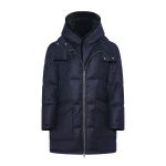 Yves Salomon Long Loro Piana Jacquard Down Jacket with Removable Mink Bib in Navy Stripe | Men Clothing | Coveti