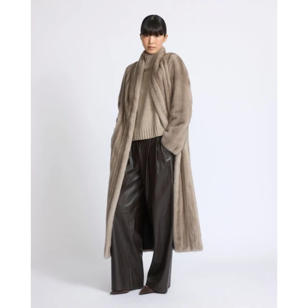 Yves Salomon Long Mink Fur Coat with Long Hair in Grey | Mink Coats | Coveti