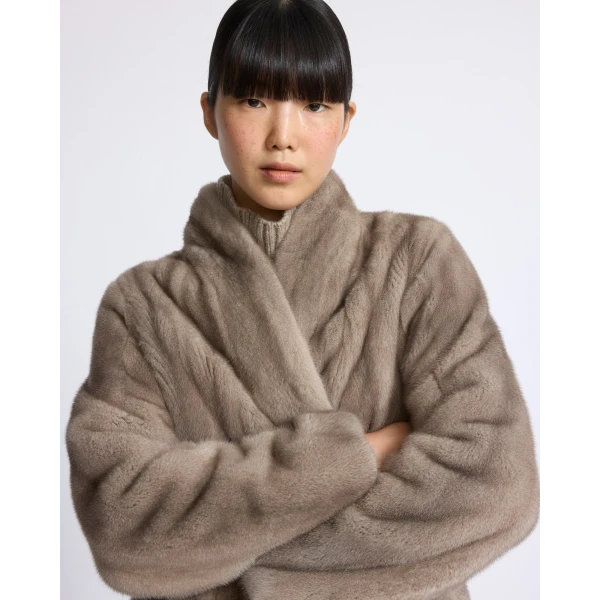 Yves Salomon Long Mink Fur Coat with Long Hair in Grey | Mink Coats | Coveti