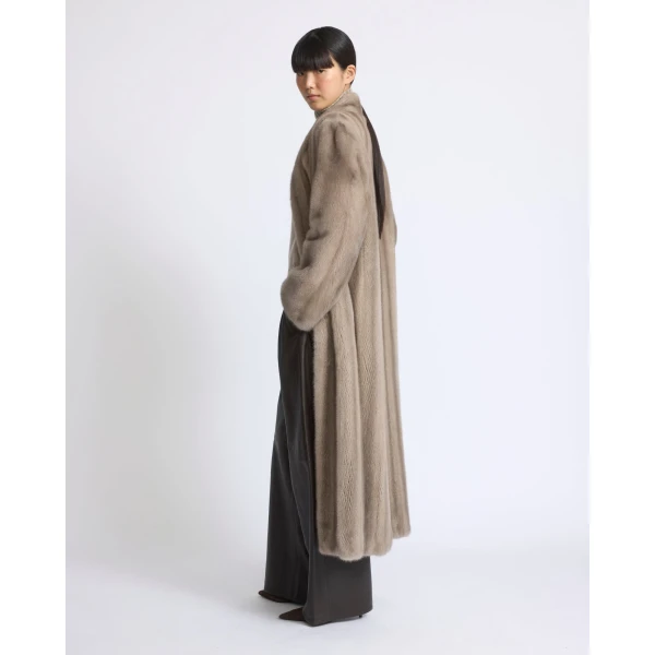 Yves Salomon Long Mink Fur Coat with Long Hair in Grey | Mink Coats | Coveti