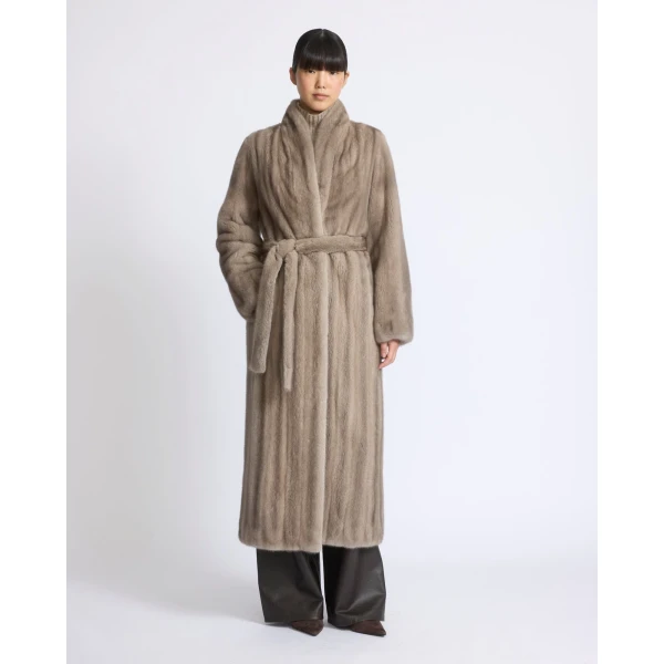 Yves Salomon Long Mink Fur Coat with Long Hair in Grey | Mink Coats | Coveti