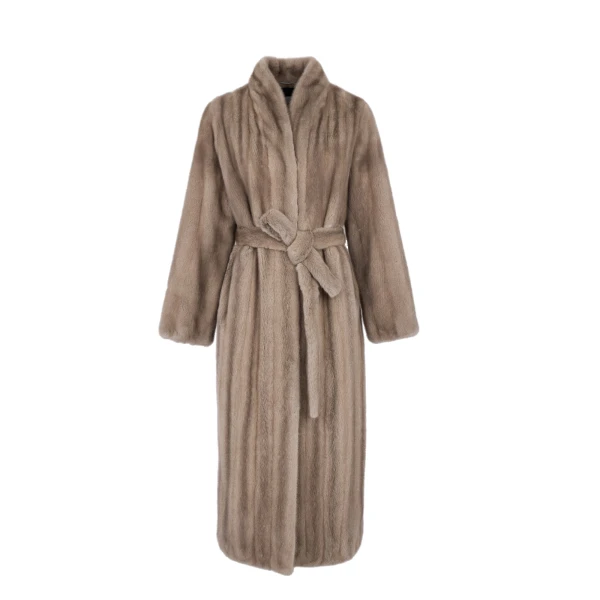 Long Mink Fur Coat with Long Hair in Grey