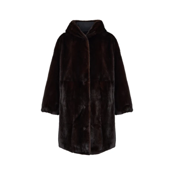 Yves Salomon Long Reversible Hooded Down Jacket in Technical Fabric and Mink in Black | Jackets | Coveti