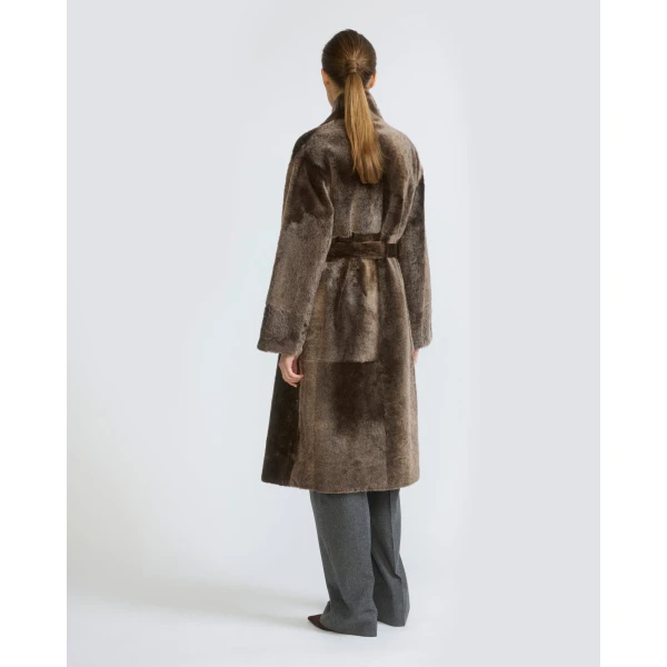 Yves Salomon Long Reversible Lacon Lambskin Shearling Coat in Brown | Shearling Coat | Coveti