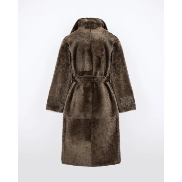 Yves Salomon Long Reversible Lacon Lambskin Shearling Coat in Brown | Shearling Coat | Coveti