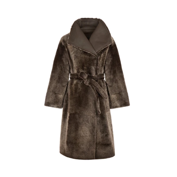 Long Reversible Lacon Lambskin Shearling Coat in Brown