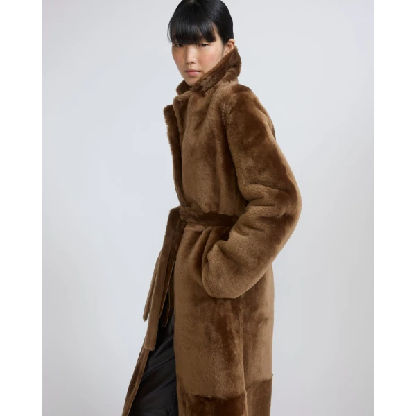 Yves Salomon Long Reversible Toscana Lambskin Shearling Coat in Brown | Shearling Coat | Coveti