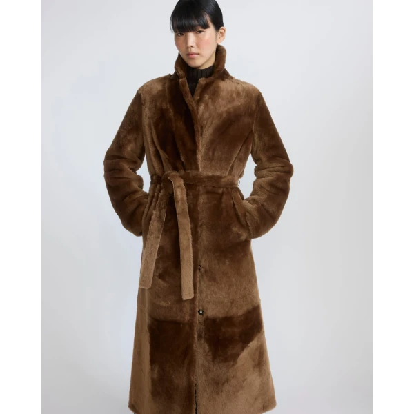 Yves Salomon Long Reversible Toscana Lambskin Shearling Coat in Brown | Shearling Coat | Coveti