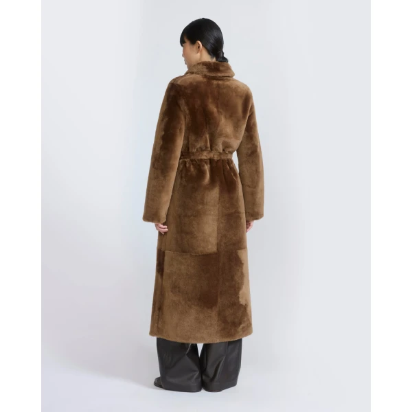 Yves Salomon Long Reversible Toscana Lambskin Shearling Coat in Brown | Shearling Coat | Coveti