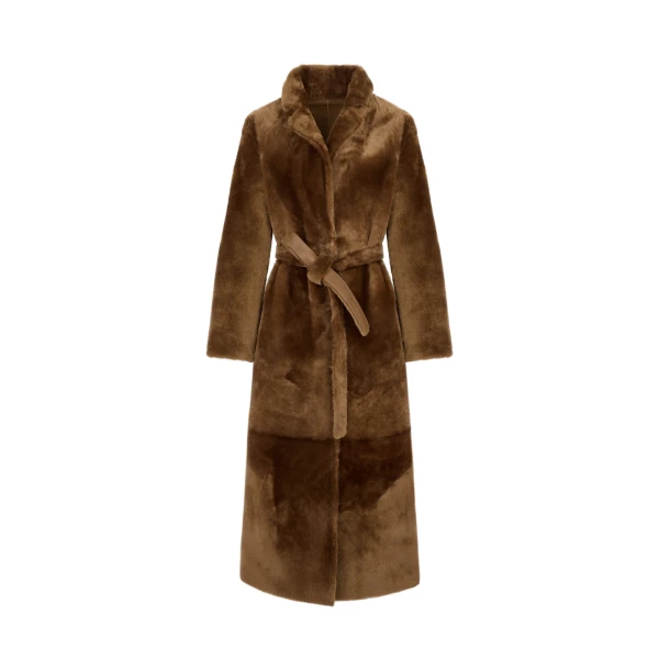 Yves Salomon Long Reversible Toscana Lambskin Shearling Coat in Brown | Women | Coveti