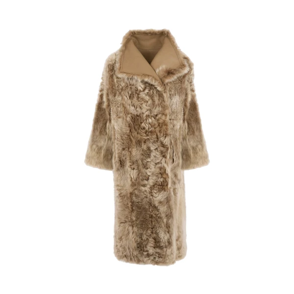 Long Reversible Toscana Lambskin Shearling Coat in Camel