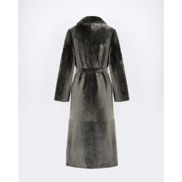 Yves Salomon Long Reversible Toscana Lambskin Shearling Coat in Light Khaki | Shearling Coat | Coveti