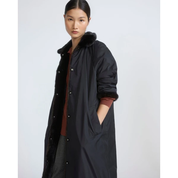 Yves Salomon Long Reversible Water-Repellent and Mink Fur Coat in Black | Coats | Coveti