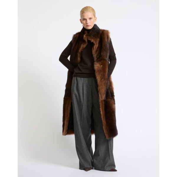 Yves Salomon Long Sleeveless Toscana Lambskin Gilet in Dark Brown | Vests | Coveti