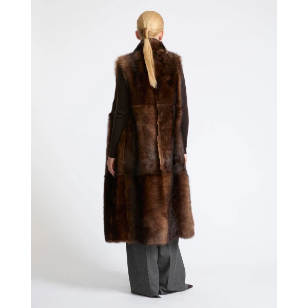 Yves Salomon Long Sleeveless Toscana Lambskin Gilet in Dark Brown | Vests | Coveti