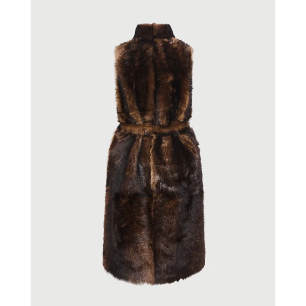 Yves Salomon Long Sleeveless Toscana Lambskin Gilet in Dark Brown | Vests | Coveti