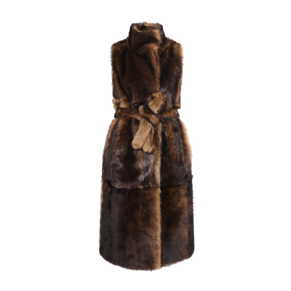 Long Sleeveless Toscana Lambskin Gilet in Dark Brown