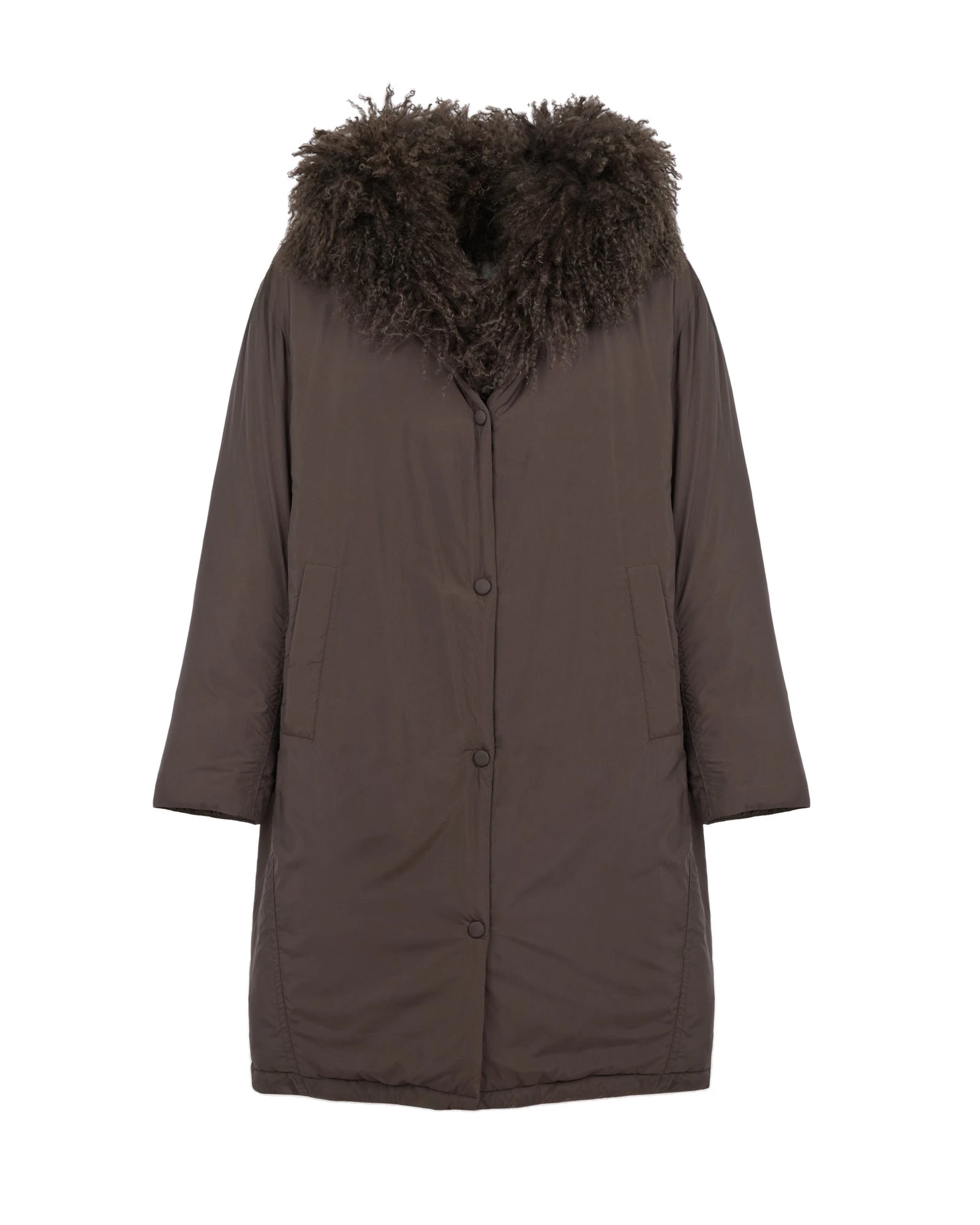 Yves Salomon Long Smooth Hooded Down Jacket with Curly Lambskin Lining in Brown Yves Salomon Long Smooth Hooded Down Jacket with Curly Lambskin Lining in Brown | Coats | Coveti