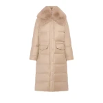 Yves Salomon Long Straight Down Jacket with Detachable Fox Fur Collar in Beige | Coats | Coveti