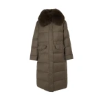 Yves Salomon Long Straight Down Jacket with Detachable Fox Fur Collar in Brown | Coats | Coveti