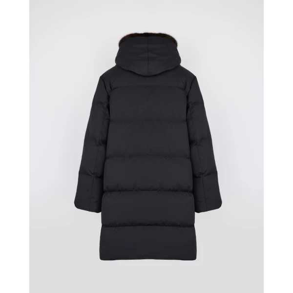 Yves Salomon Long Water-Repellent Down Jacket with Mink Fur Bib in Black | Coats | Coveti