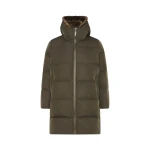 Yves Salomon Long Water-Repellent Down Jacket with Mink Fur Bib in Khaki | Coats | Coveti