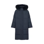 Yves Salomon Long Waterproof Down Jacket with Fox Fur Hood Trim in Navy | Coats | Coveti