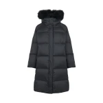 Yves Salomon Long Waterproof Down Jacket with Lambskin Hood Trim in Black | Coats | Coveti