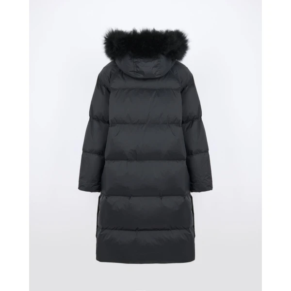 Yves Salomon Long Waterproof Down Jacket with Lambskin Hood Trim in Black | Coats | Coveti