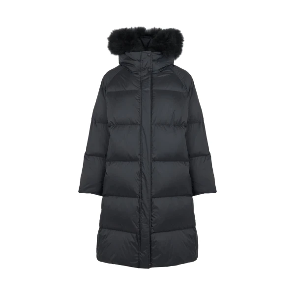 Yves Salomon Long Waterproof Down Jacket with Lambskin Hood Trim in Black | Coats | Coveti